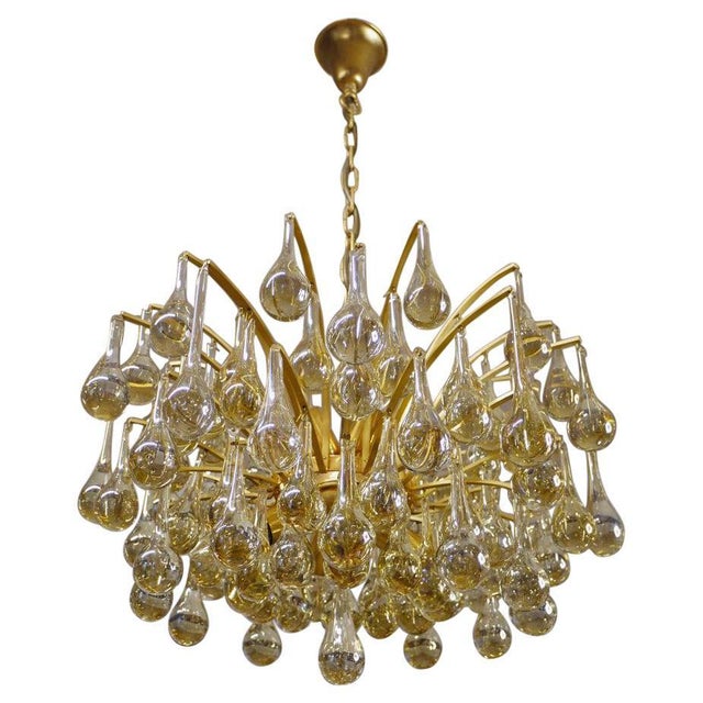 Gold Murano Glass and Brass Tear Drop Chandelier from Palwa, Germany, 1970s For Sale - Image 8 of 8