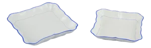 Square White Porcelain Bowls with Blue Rims from Meissen, Germany, Early 20th Century, Set of 2