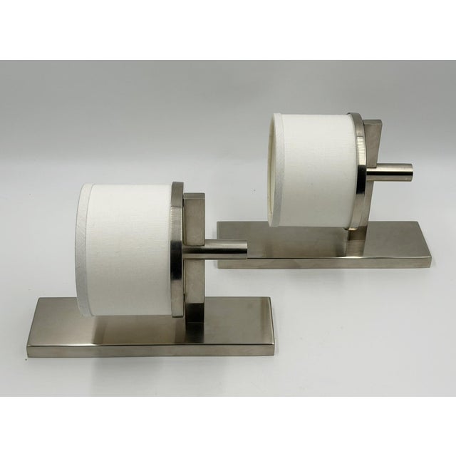 Paul Marra Designs Polished Nickel & Linen Wall Sconces - a Pair For Sale - Image 9 of 18