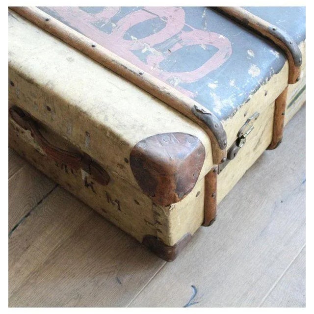 Leather Trunk with Stickers, 1910s For Sale - Image 4 of 8