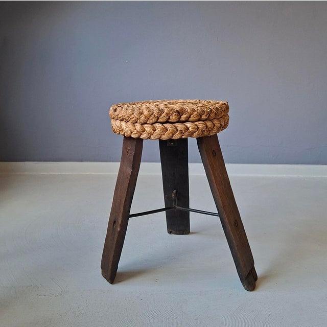 Mid-Century Modern Stool attributed to Adrien Audoux and Frida Minnet, 1950s For Sale - Image 3 of 11
