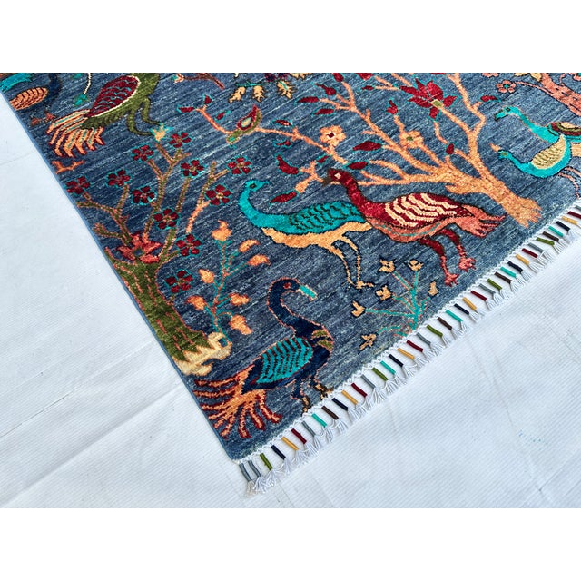 Blue Slate Blue Persian Peacock Tree of Life Hand-Knotted Wool Rug - 3'3" X 5'0 For Sale - Image 8 of 11