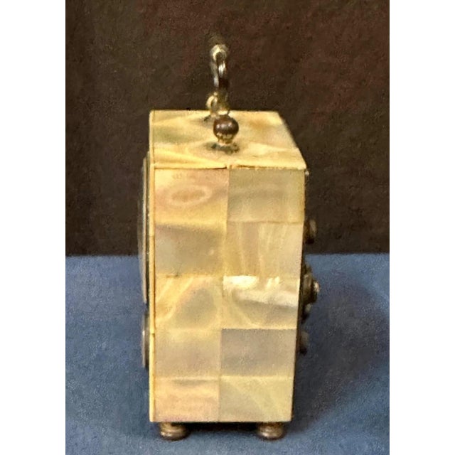Late 19th Century Mother of Pearl Travel Clock w/ Alarm For Sale - Image 4 of 6