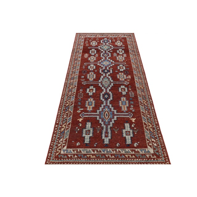 2010s Rug & Kilim’s Persian Style Runner Rug in Red With Blue Geometric Medallions For Sale - Image 5 of 7