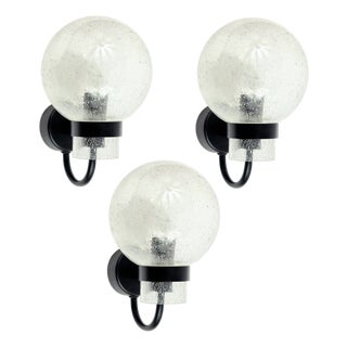Vintage Glass Wall Lights from Limburg, Germany, 1980s, Set of 3 For Sale