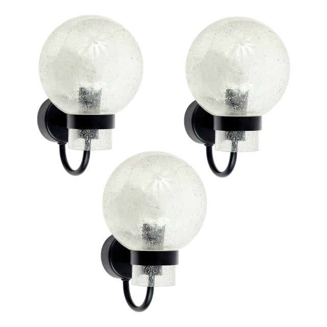 Vintage Glass Wall Lights from Limburg, Germany, 1980s, Set of 3 For Sale