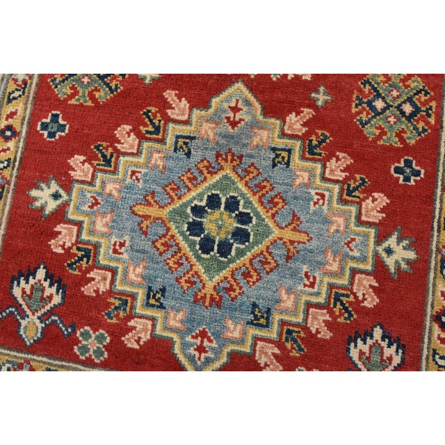 Kazak Runner 2’9” X 6’6” Red Wool Tribal Hand-Knotted Oriental Rug For Sale - Image 4 of 12