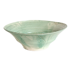 Large Celadon Glazed Ceramic Bowl With Incised Abstract Decoration