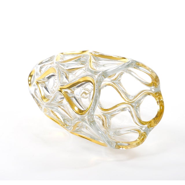 Gold Mid Century Modern Italian Cut Glass/Gold Decorated Vase For Sale - Image 8 of 11