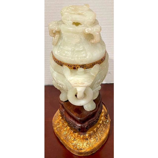 Chinese Carved Green Quartz Censor, Now as a Lamp For Sale - Image 10 of 12