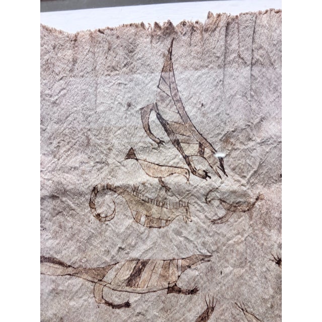Vintage Indigenous Amazonian Bark Fiber Painting, Traditionally Crafted From Beaten Tree Bark with Natural Pigment Drawings of Local Fauna For Sale - Image 12 of 12