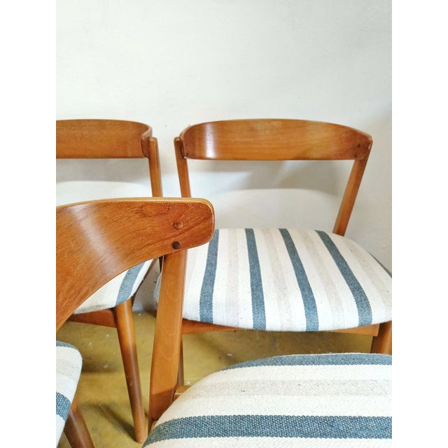 Vintage Danish Chairs with Striped Upholstery, 1950s, Set of 6 For Sale - Image 4 of 6
