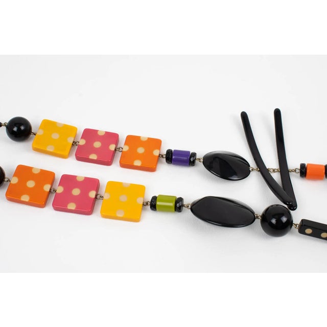 Plastic Angela Caputi Resin Extra-Long Necklace Multicolor Playful Design For Sale - Image 7 of 10