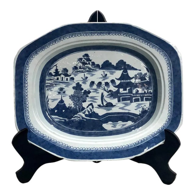 Circa 1830 Chinese Export Blue and White Platter For Sale