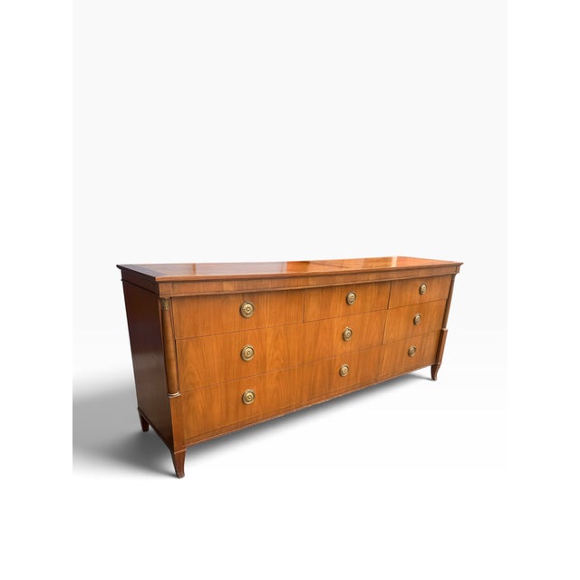Baker Furniture Company Vintage Baker Furniture Neoclassical 9-Drawer Dresser With Brass Hardware For Sale - Image 4 of 14
