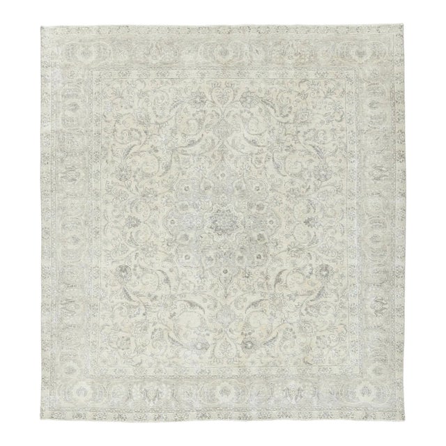 Vintage Persian Tabriz Rug, Washed All-Over Floral in Cream and Gray - Rug & Kilim For Sale