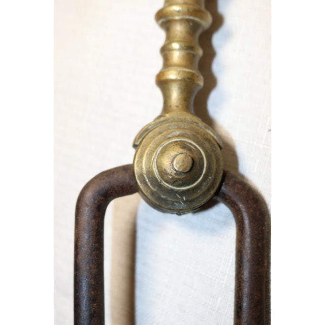 Antique 18th Century Wrought Iron Turned Brass Dutch Fireplace Tongs Tool For Sale In New York - Image 6 of 13
