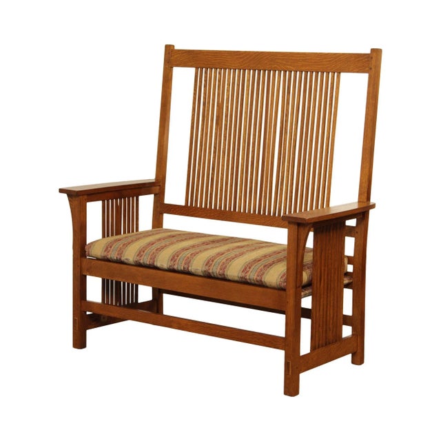 Stickley Mission Collection Oak Spindle Settee For Sale - Image 13 of 13