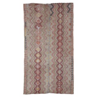 Embroidered Vintage Turkish Kilim Rug- 4′11″ × 9′2″ For Sale