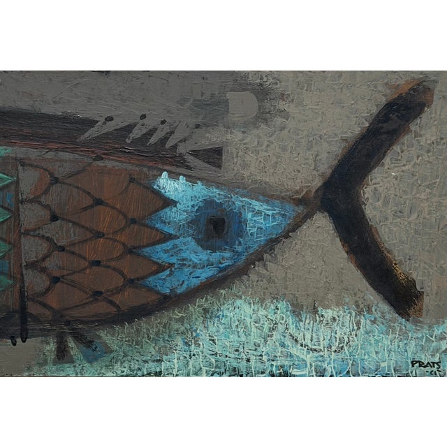 Abstract Modern Art Ramon Prats Oil Painting of Fish. Biography from Cooper-Hewitt Design Museum Ramon Prats (American, b....