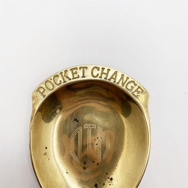 Mid-Century Modern Solid Brass Engraved Pocket Change Catchall - 1976 For Sale - Image 3 of 4