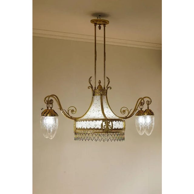 Art Nouveau Chandelier in 5-Light Golden Brass, 1890s For Sale - Image 10 of 12