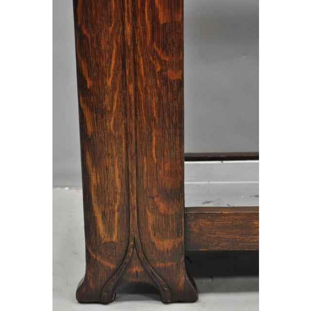 Antique Arts & Crafts Oak Wood Relief Carved Flower Umbrella Stand by MI Chair For Sale In Philadelphia - Image 6 of 18