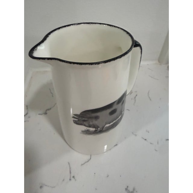 2020s Vintage White Jug / Pitcher With a Pig on Both Sides With Black Trim From England For Sale - Image 5 of 8