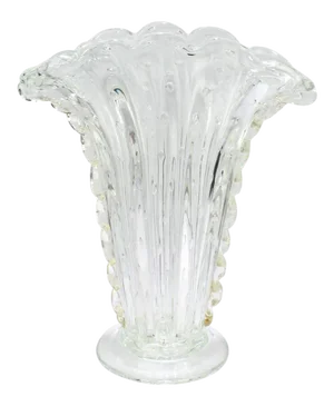 Barovier & Toso Bullicante Clear and Gold Foil Murano Glass Fan Flower Vase