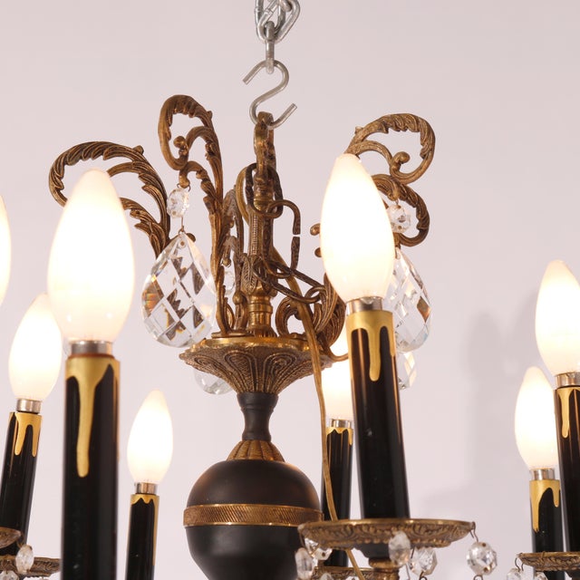 French Empire Ebonized & Gilt Metal Chandelier 1930 For Sale - Image 9 of 12