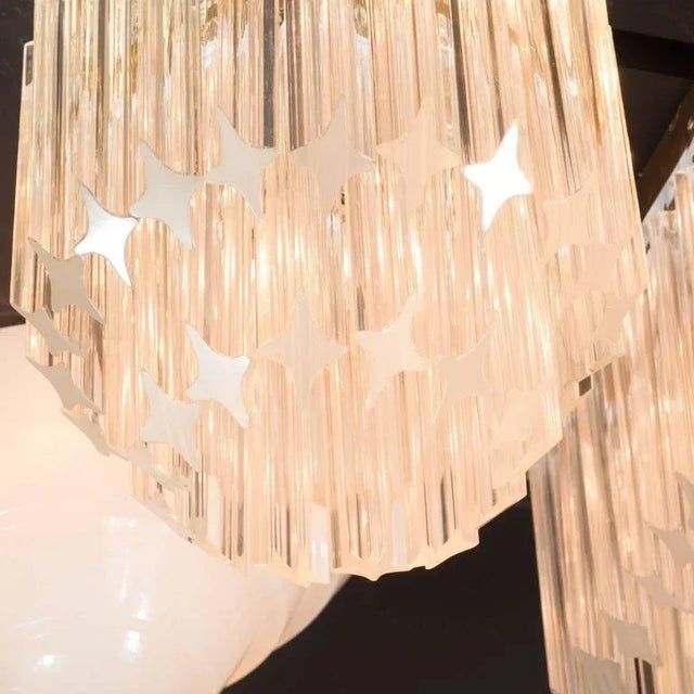 Camer Glass Chic Murano Two-Tiered Camer Quadriedri Crystal and Brass Flush Mount Chandelier For Sale - Image 4 of 9