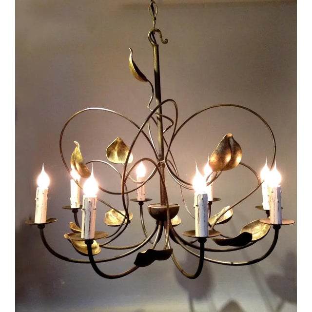Modern French Iron Leaves Chandelier For Sale In New York - Image 6 of 6