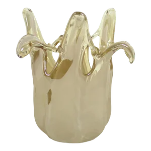 Iridescent Murano Art Glass Vase Bowl in Handkerchief or Splash Shape Hand Blown Gold Cream Mid Century