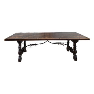 Antique French Oak Dining Table Catalan Trestle 7 Ft. Farmhouse Plank Top C1890 For Sale