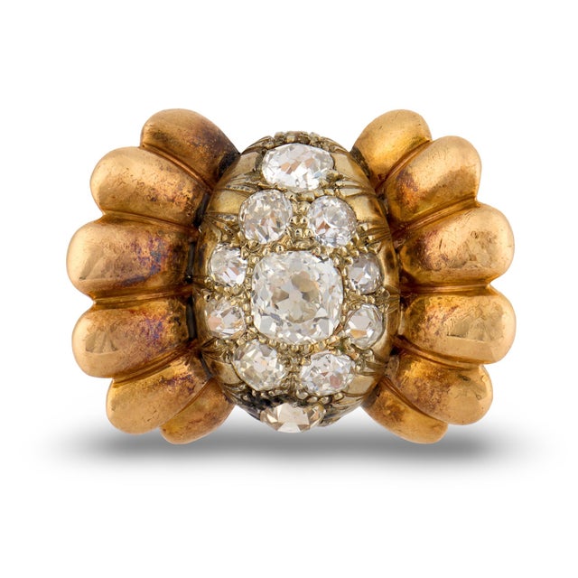 Mid-Century Modern 1940s Retro Old Mine Cut Diamond 18k Rose Gold Ring, Size 6.25 For Sale - Image 3 of 6