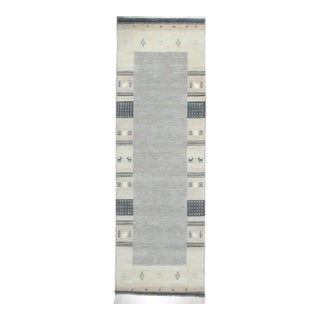 4x6 Handloomed Gray Gabbeh Tribal Geometric Modern Hand Loomed Wool Carpet Rug For Sale