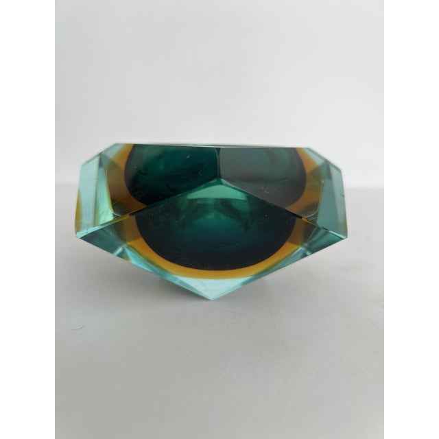 Glass Vintage Faceted Sommerso Murano Glass Block Bowl, 1960s For Sale - Image 7 of 10