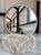 Carved Quartz Base with Brass Trimmed Round Beveled Mirror. Artisan created piece with substantial weight and heft. A...