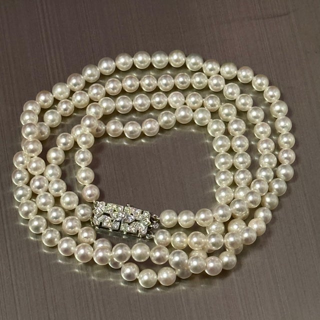 White Akoya Pearl Diamond Necklace 17" 6.09 mm 14k Gold Estate Certified $6450 For Sale - Image 8 of 9