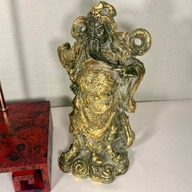 Vintage Tony Duquette Style Bespoke Parcel Gilt Guan Yu Table Lamp by Turtle & Crane -Newly Painted For Sale - Image 14 of 16