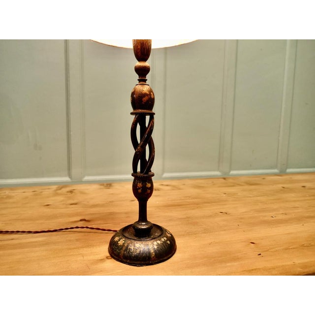 Turned and Painted Hollow Barley Twist Table Lamp, 1920 For Sale - Image 4 of 7