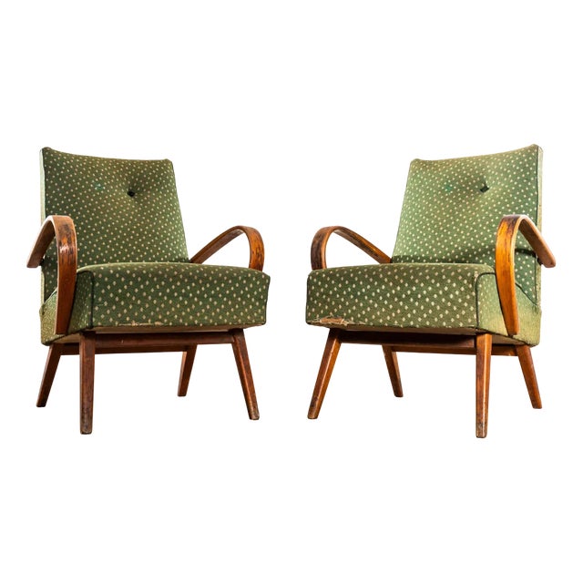 Armchair in Chevron Slub Jacquard Upholstery by Jaroslav Šmídek, 1950s For Sale