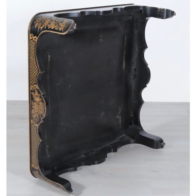 1960s Black and Gold Large Chinoiserie Lacquer and Parquet Oak Cocktail Coffee Table For Sale In New York - Image 6 of 6