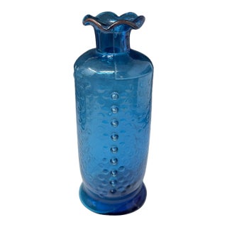A Vintage Blenko or Rihimäen Lasi "Grapponia" Style Art Glass Bottle or Vase in a Blue or Turquoise Color For Sale