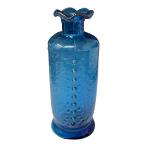 A Vintage Blenko or Rihimäen Lasi "Grapponia" Style Art Glass Bottle or Vase in a Blue or Turquoise Color