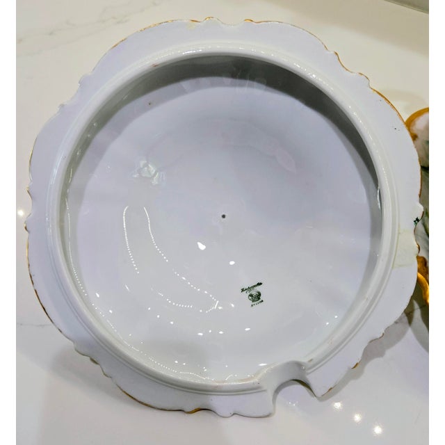 Gold Mid 20th Century Hutschenreuther Bavaria “Sylvia” Hand-Painted Rose Porcelain Tureen 3-Piece Set For Sale - Image 8 of 18