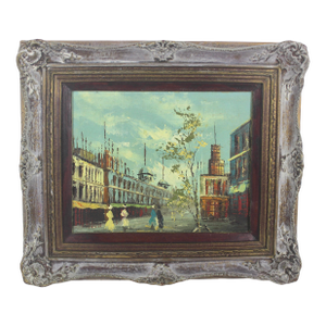 Vintage European City Scene Paris France Oil Painting, Framed