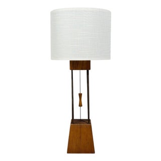 1960s American Modern, Cage Form Table Lamp, Walnut, Brass, Usa For Sale