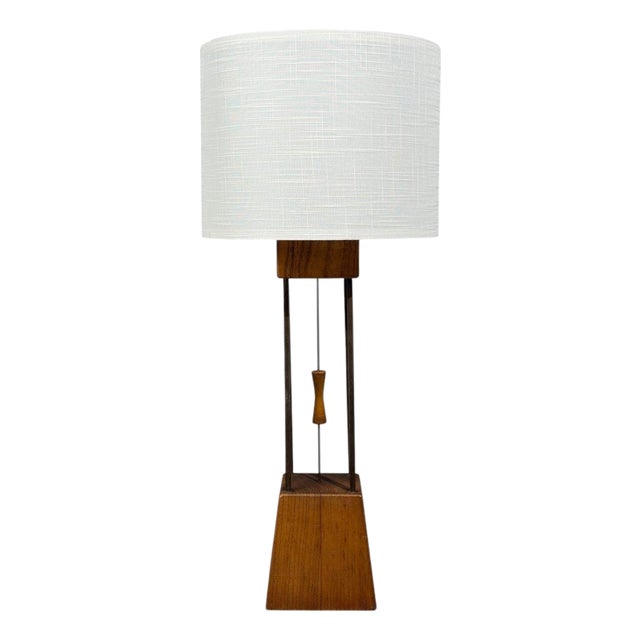 1960s American Modern, Cage Form Table Lamp, Walnut, Brass, Usa For Sale