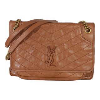 Caramel Crinkled Calfskin Matelasse Medium Niki Chain Satchel For Sale